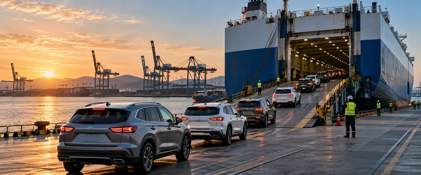Commercial port and cargo logistics supporting international vehicle shipments
